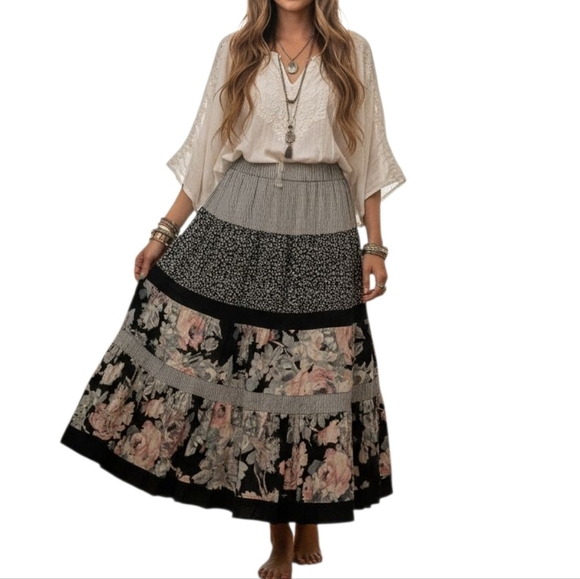 Carol Anderson Dresses & Skirts - Vintage Carol Anderson Whimsigoth Floral Striped Maxi Skirt Sz L